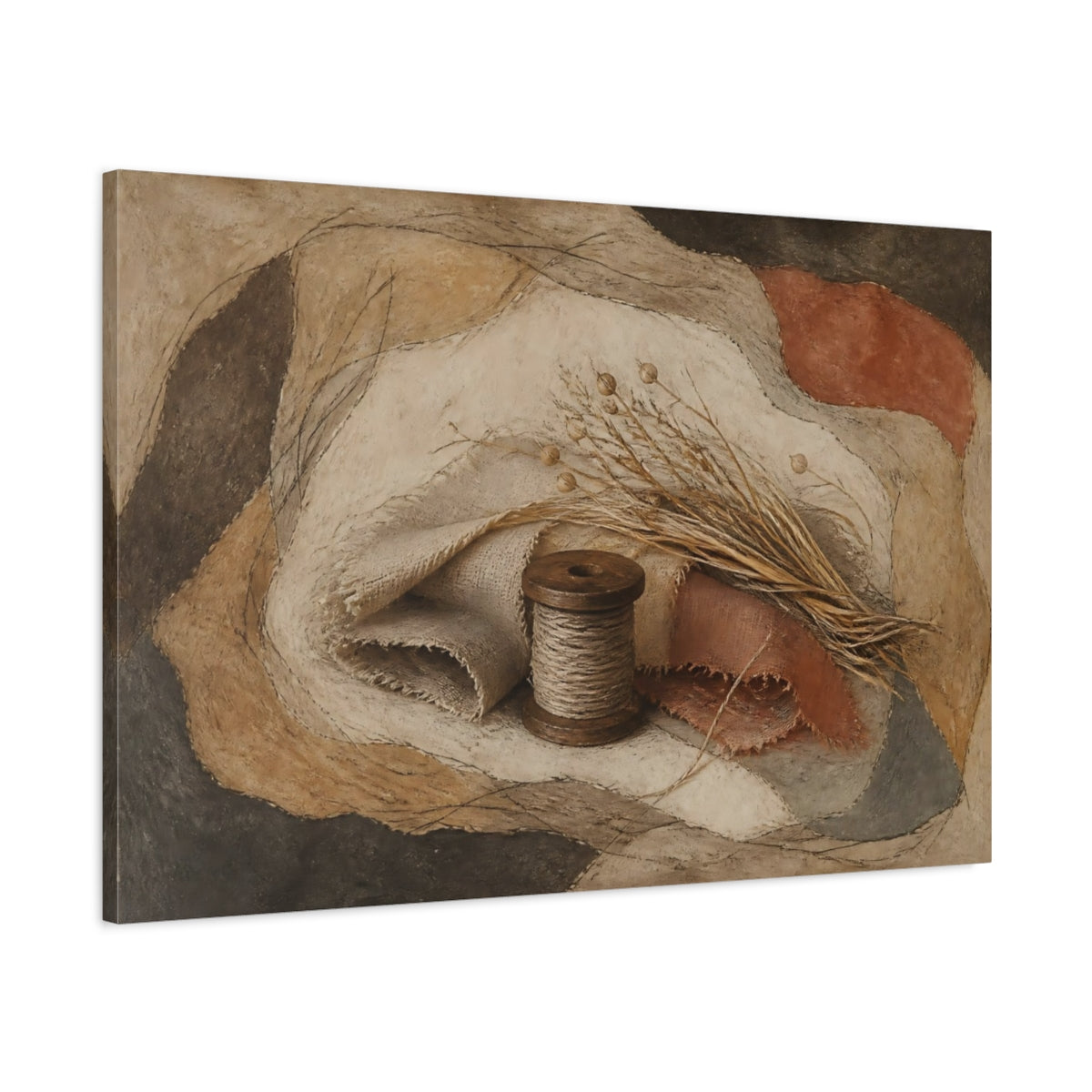 Main Mockup. Rustic Thread Spool shown as canvas print