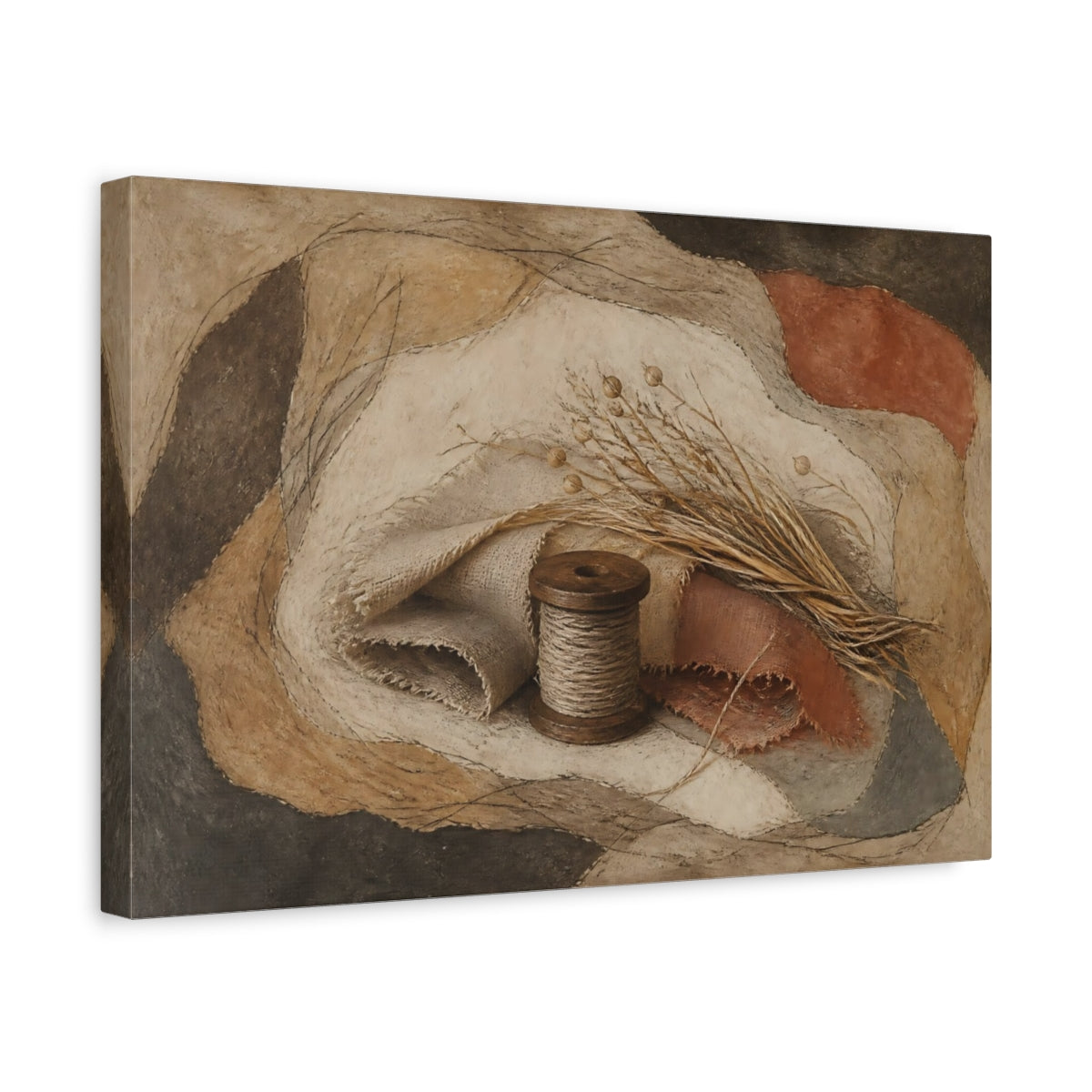 Side Mockup 4. Rustic Thread Spool shown as canvas print