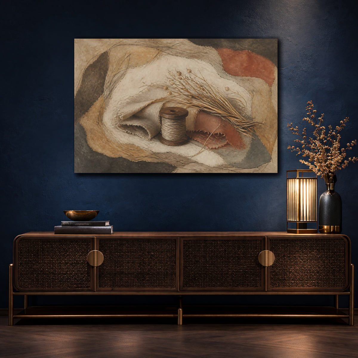 Mockup 4. Rustic Thread Spool shown as canvas print