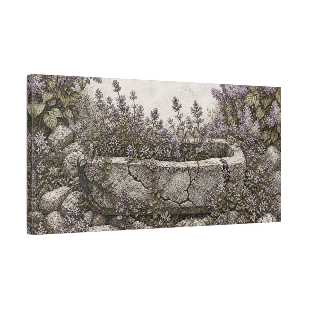 Side Mockup 1. Rustic Thyme Trough shown as canvas print