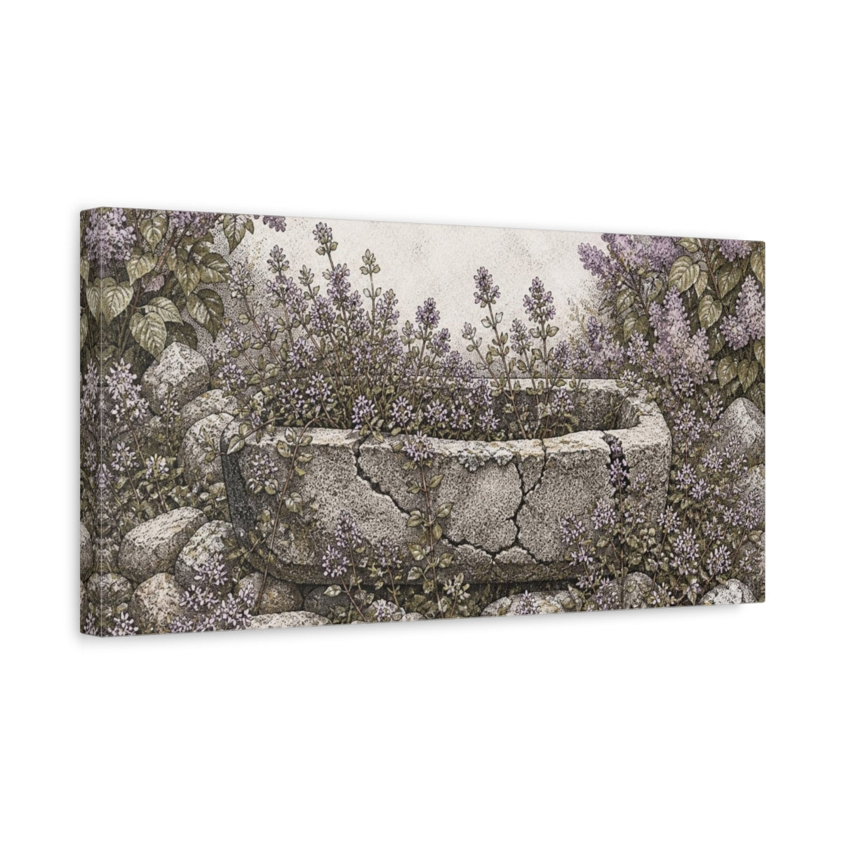 Side Mockup 3. Rustic Thyme Trough shown as canvas print