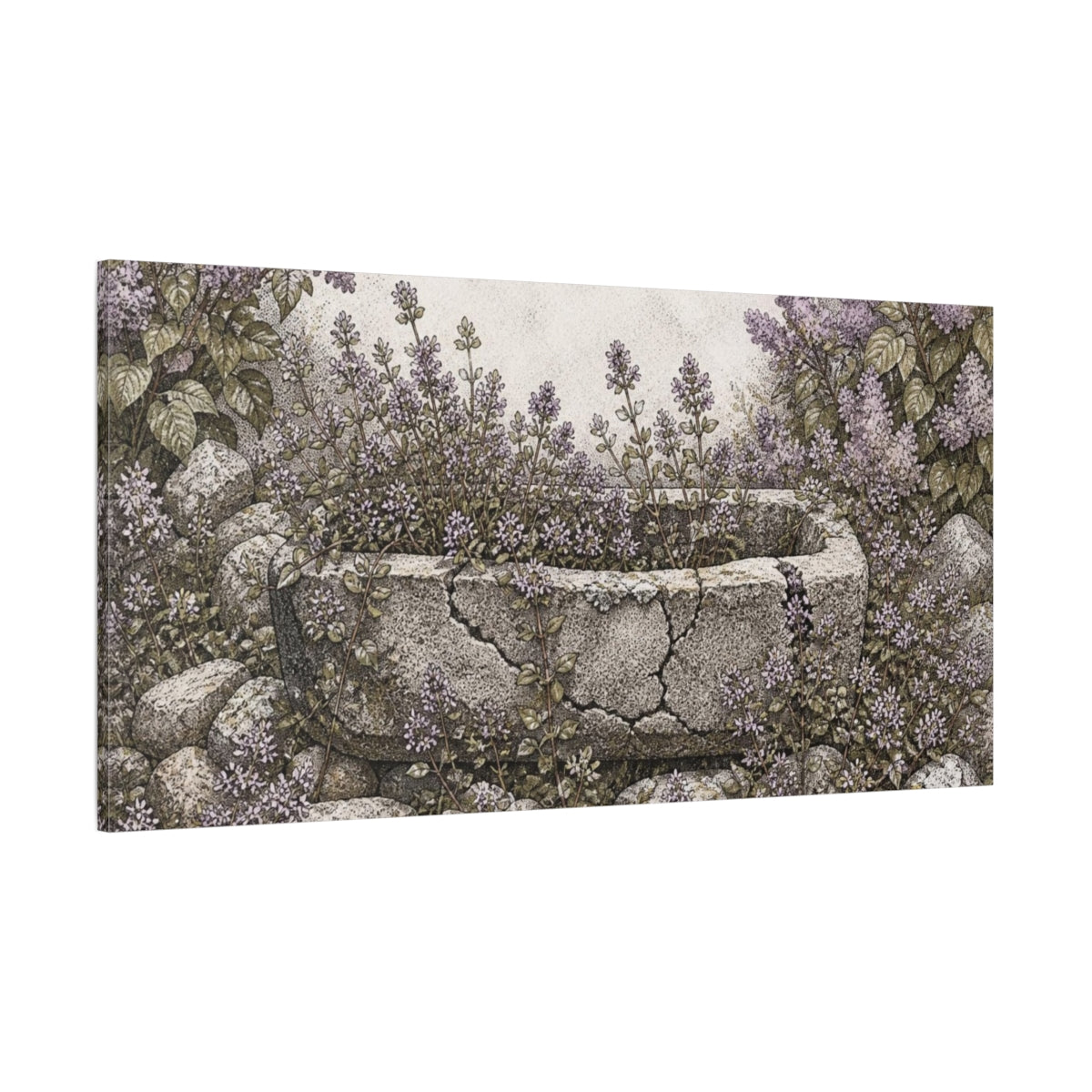 Side Mockup 2. Rustic Thyme Trough shown as canvas print