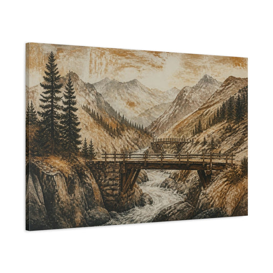 Main Mockup. Rustic Timber Bridge shown as canvas print