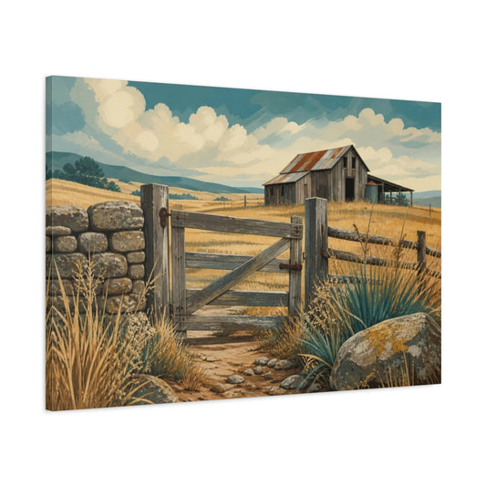 Main Mockup. Rustic Weathered Gate shown as canvas print