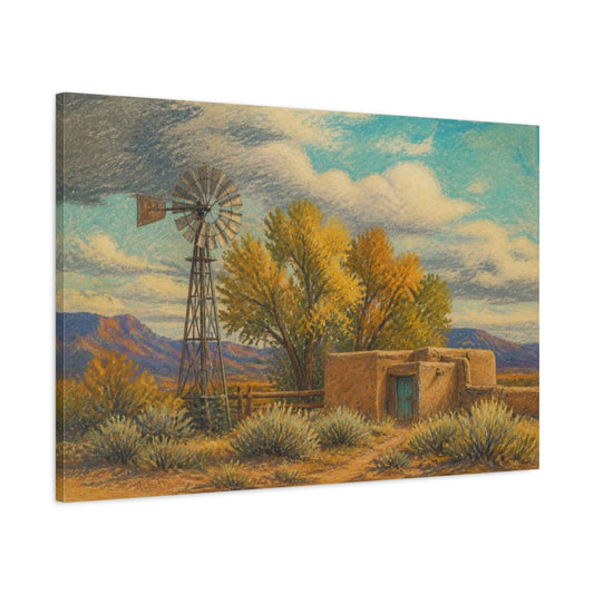 Main Mockup. Rustic Windmill And Adobe shown as canvas print