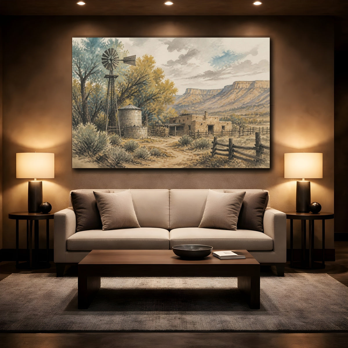 Mockup 2. Rustic Windmill Ranch shown as canvas print