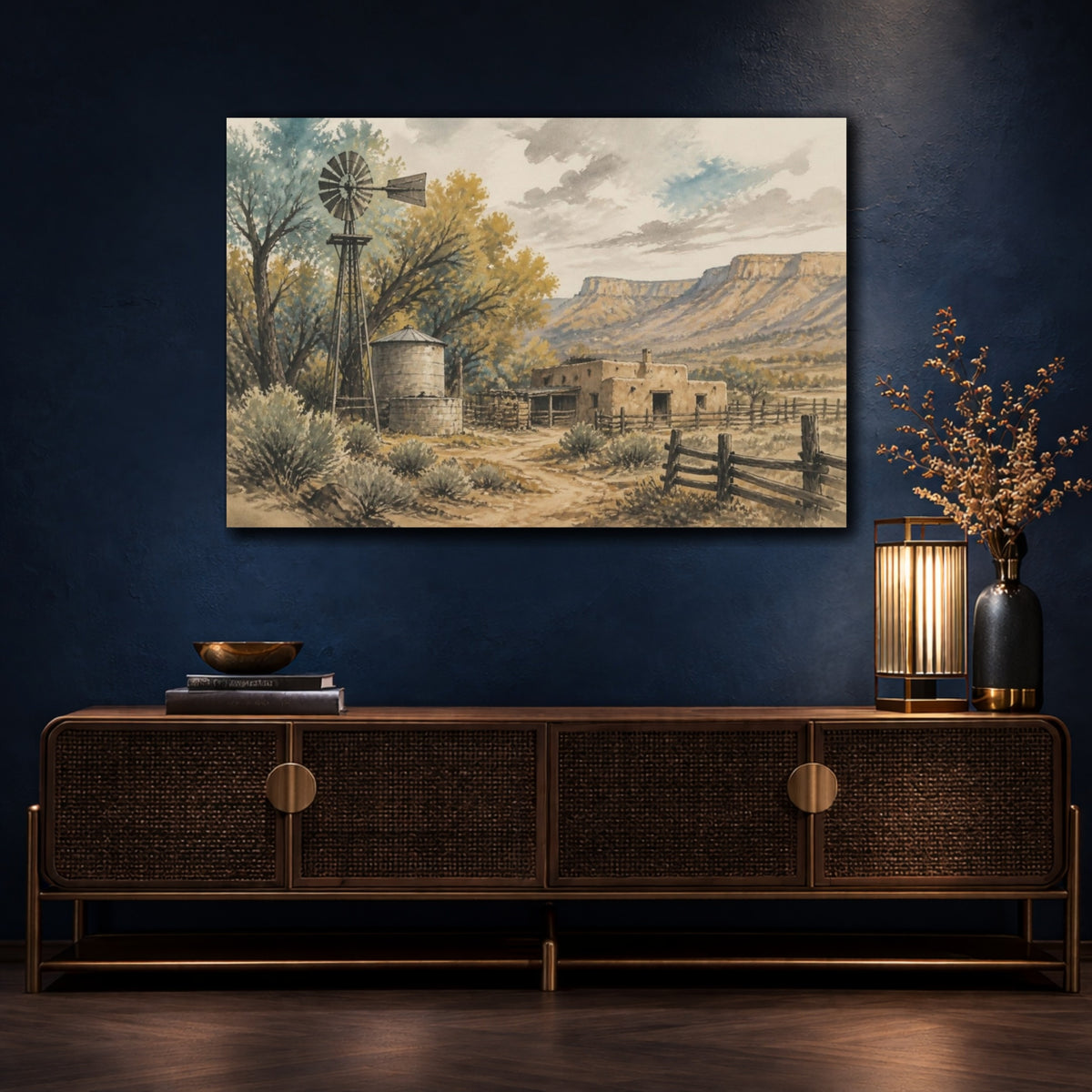 Mockup 4. Rustic Windmill Ranch shown as canvas print