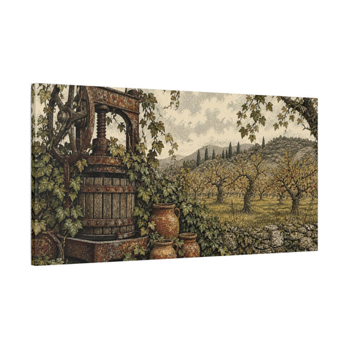 Main Mockup. Rustic Wine Press shown as canvas print