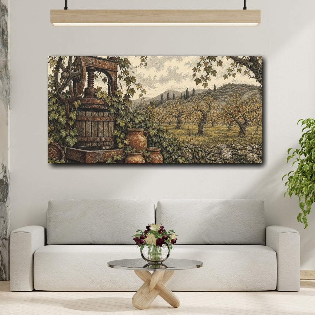 Mockup 2. Rustic Wine Press shown as canvas print