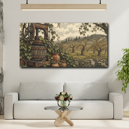 Mockup 2. Rustic Wine Press shown as canvas print