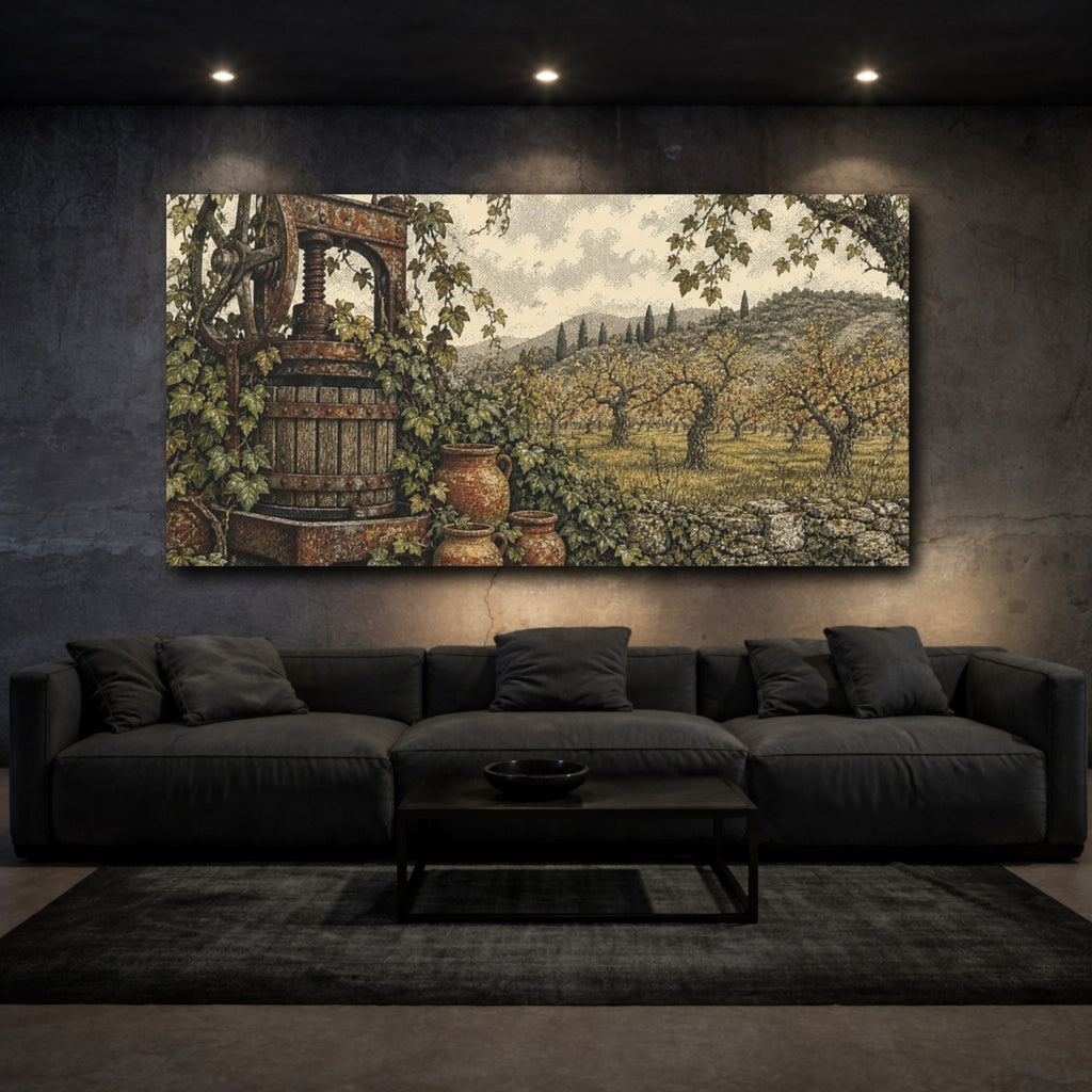 Mockup 3. Rustic Wine Press shown as canvas print