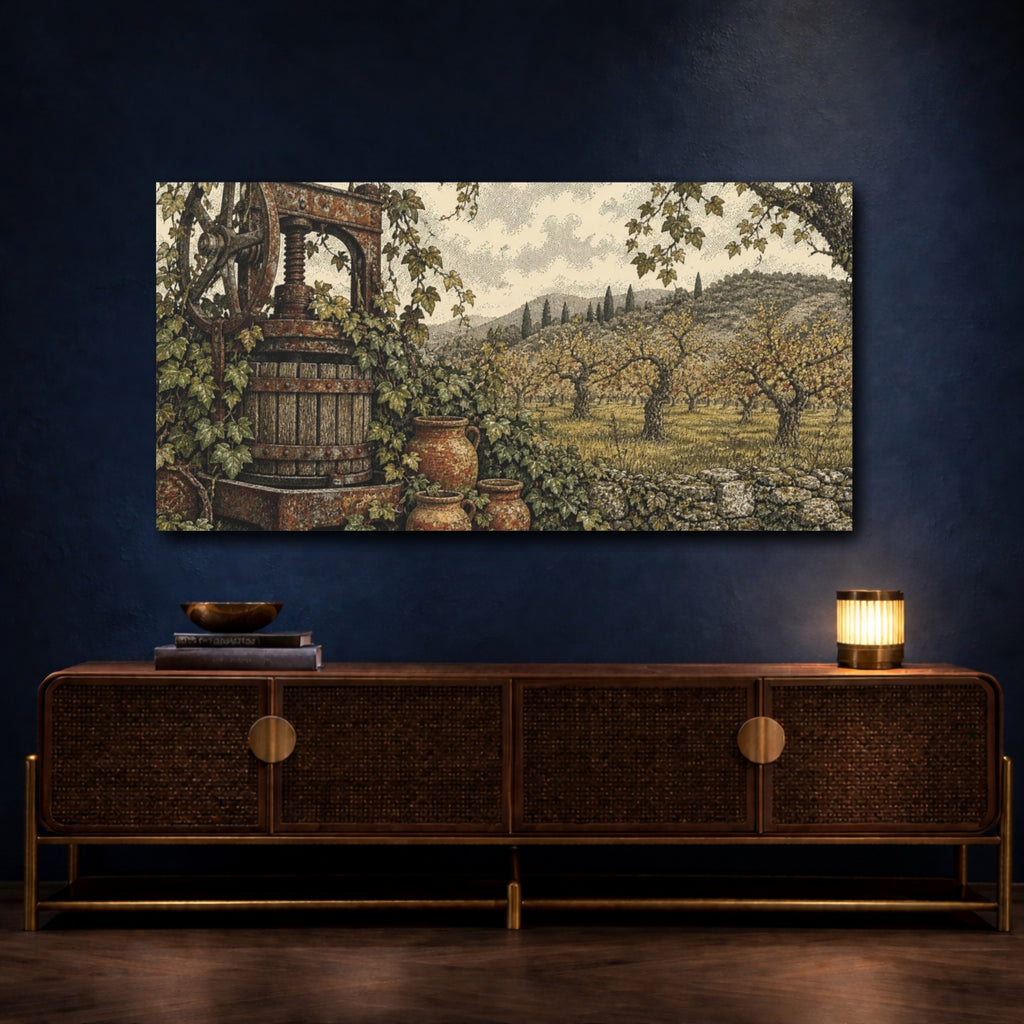 Mockup 4. Rustic Wine Press shown as canvas print