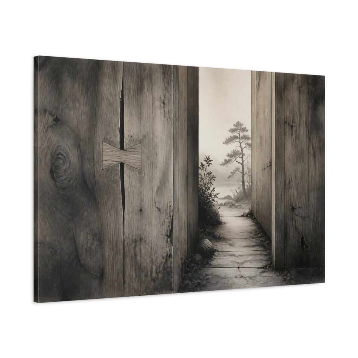 Main Mockup. Rustic Wood Doorway View shown as canvas print