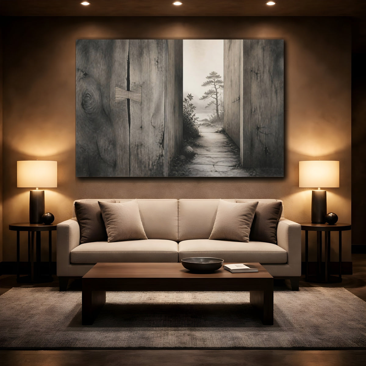 Mockup 2. Rustic Wood Doorway View shown as canvas print