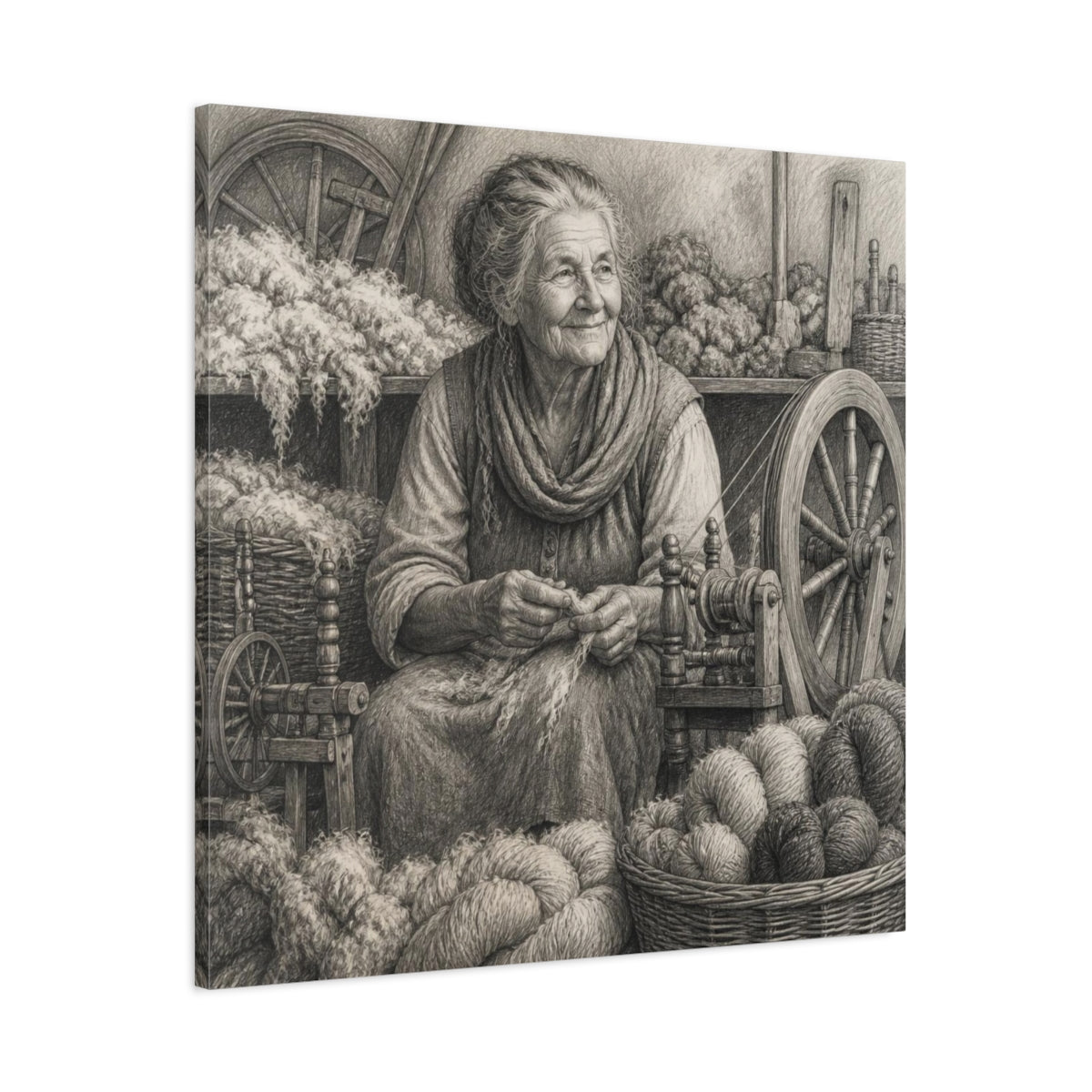 Main Mockup. Rustic Yarn Spinner shown as canvas print