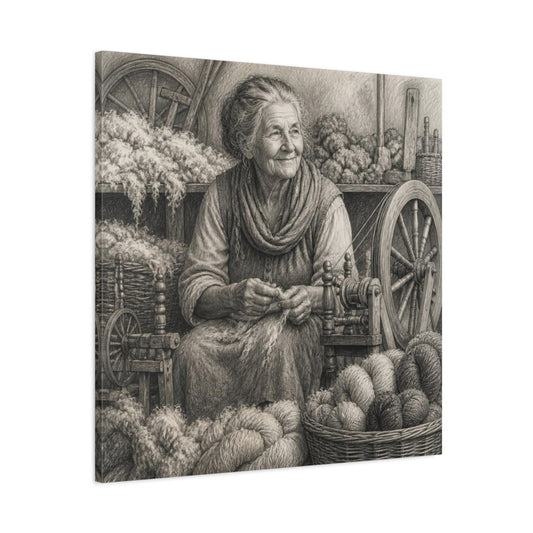 Main Mockup. Rustic Yarn Spinner shown as canvas print
