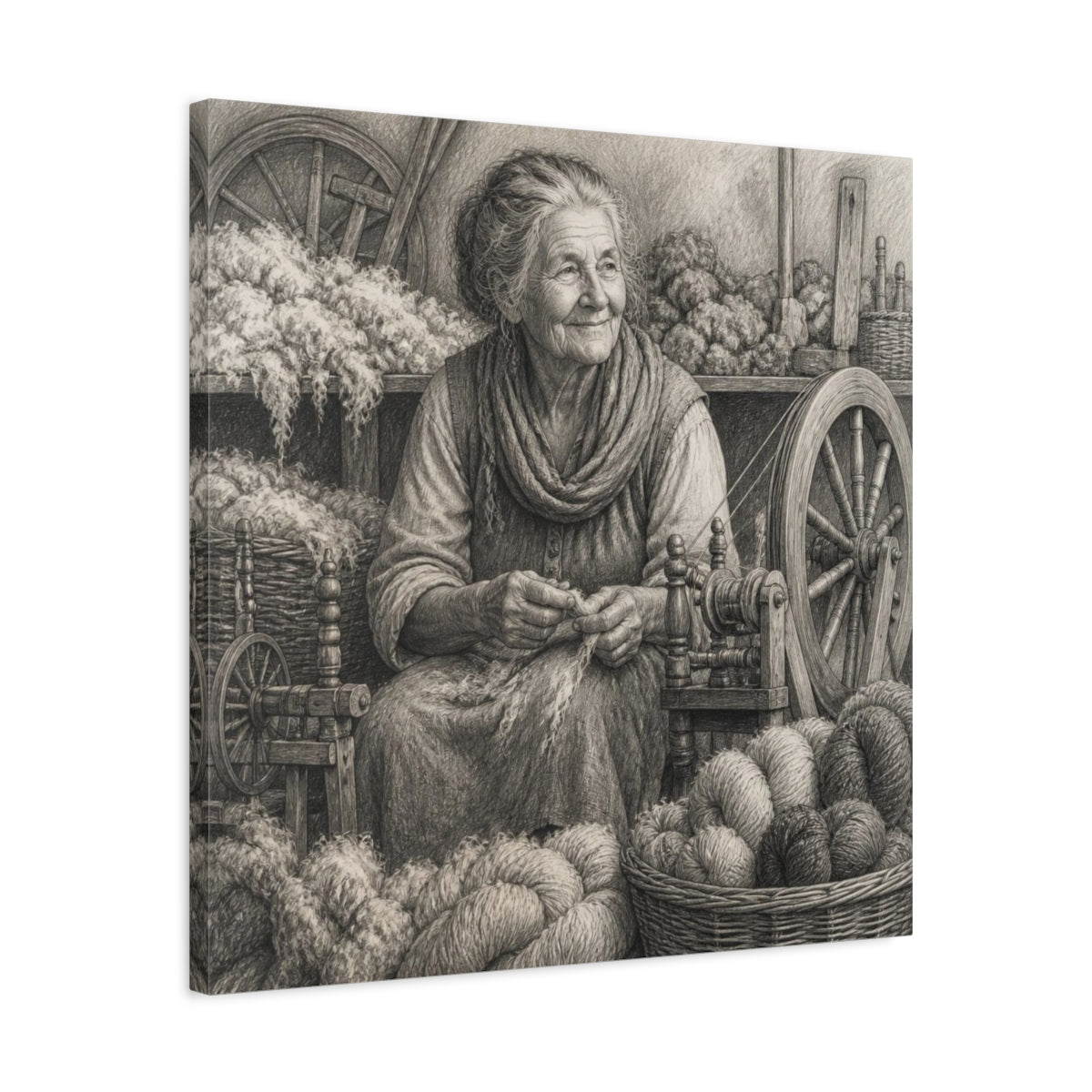 Side Mockup 4. Rustic Yarn Spinner shown as canvas print