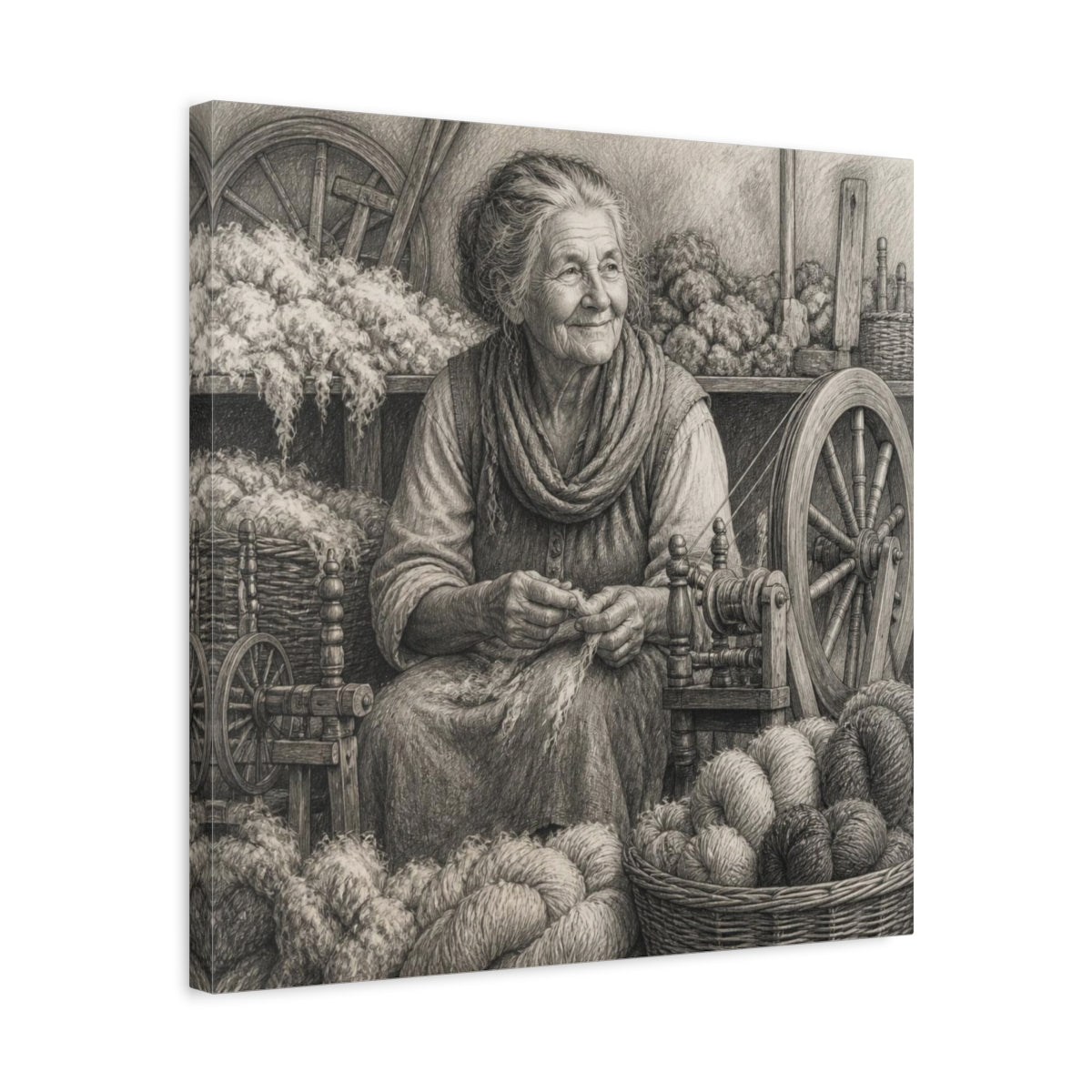Side Mockup 5. Rustic Yarn Spinner shown as canvas print