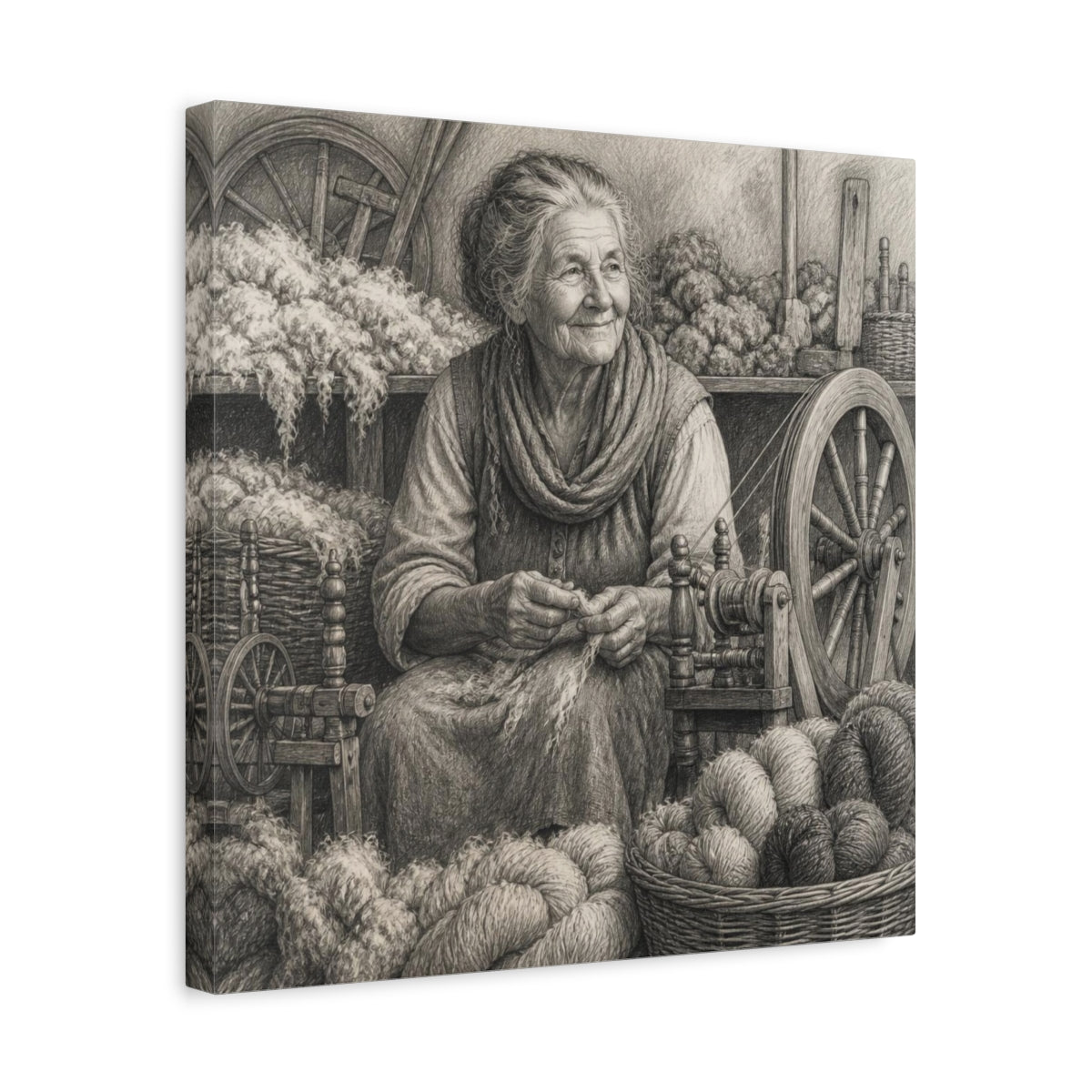Side Mockup 6. Rustic Yarn Spinner shown as canvas print