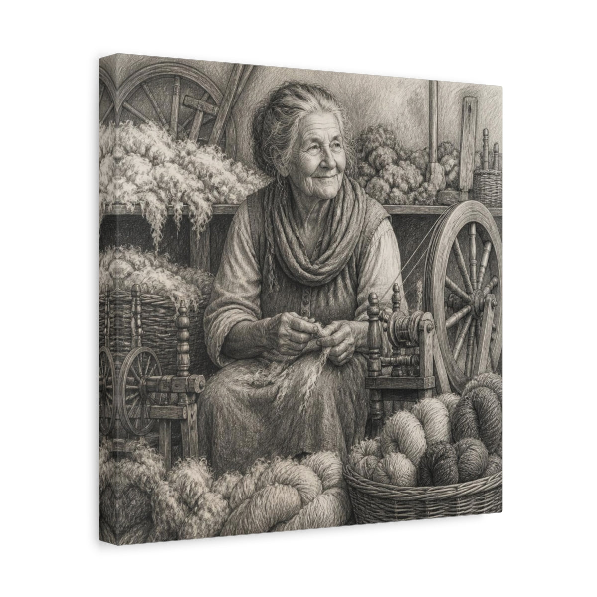 Side Mockup 7. Rustic Yarn Spinner shown as canvas print