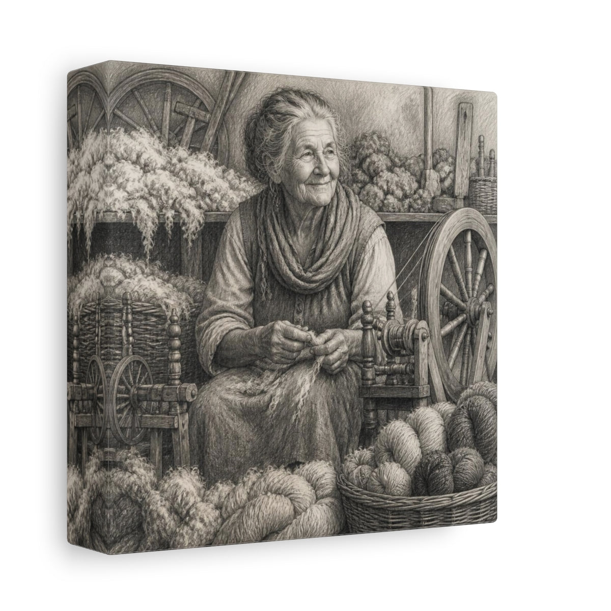 Side Mockup 2. Rustic Yarn Spinner shown as canvas print