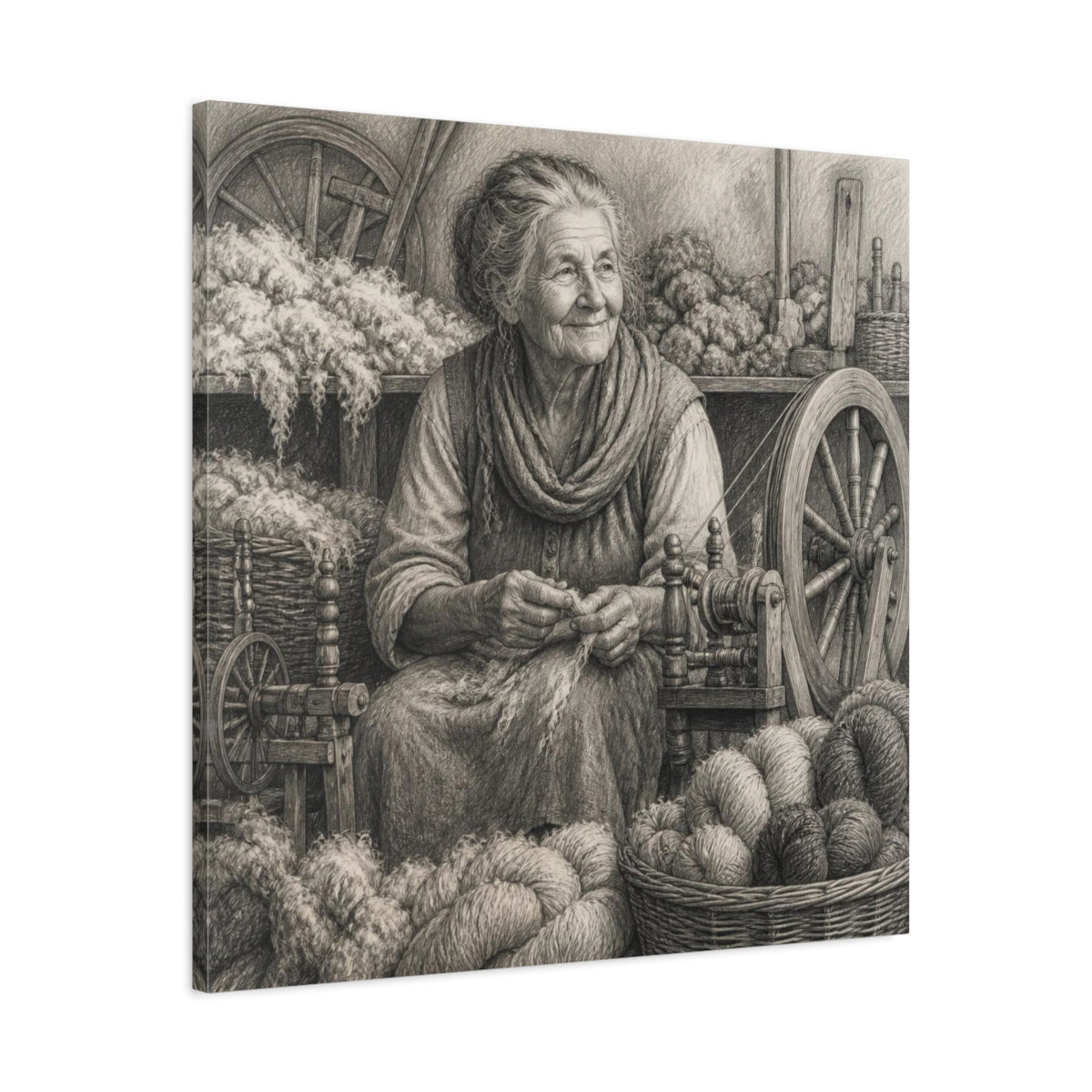 Side Mockup 3. Rustic Yarn Spinner shown as canvas print