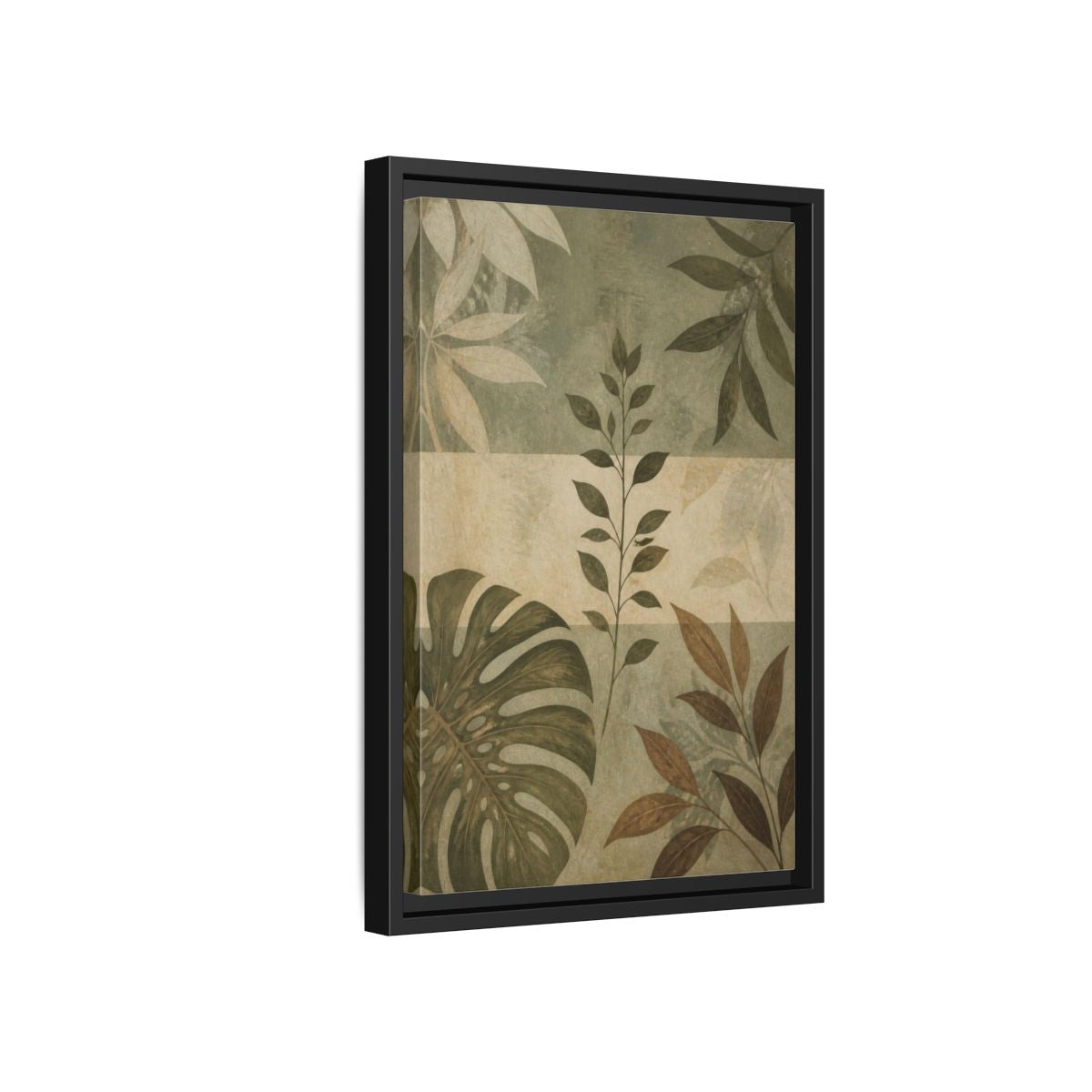 Side Mockup 6. Sage Leaf Study shown as framed canvas print