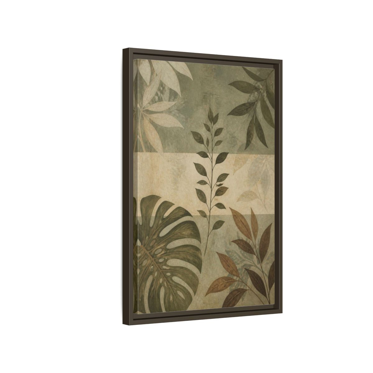 Side Mockup 2. Sage Leaf Study shown as framed canvas print
