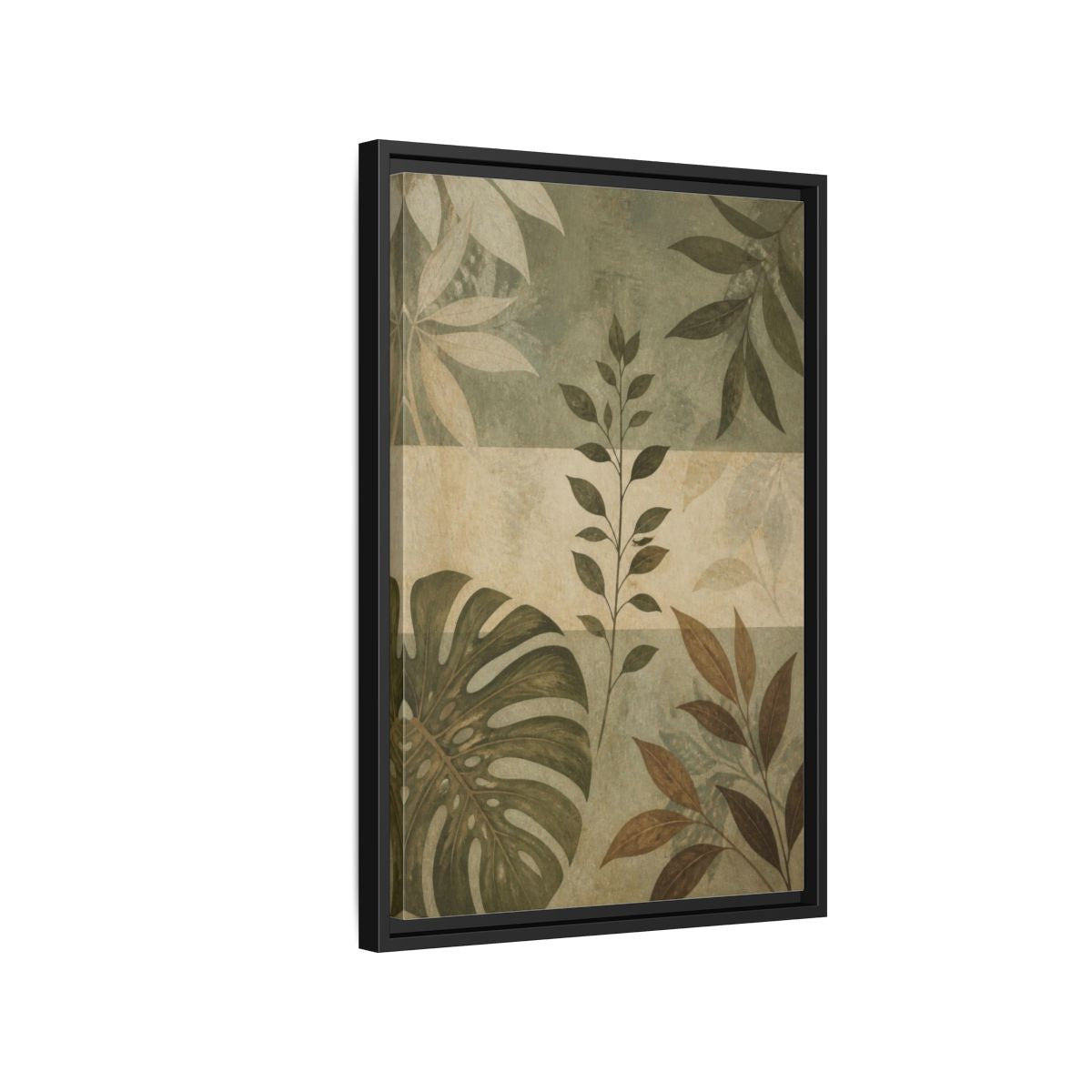 Side Mockup 3. Sage Leaf Study shown as framed canvas print