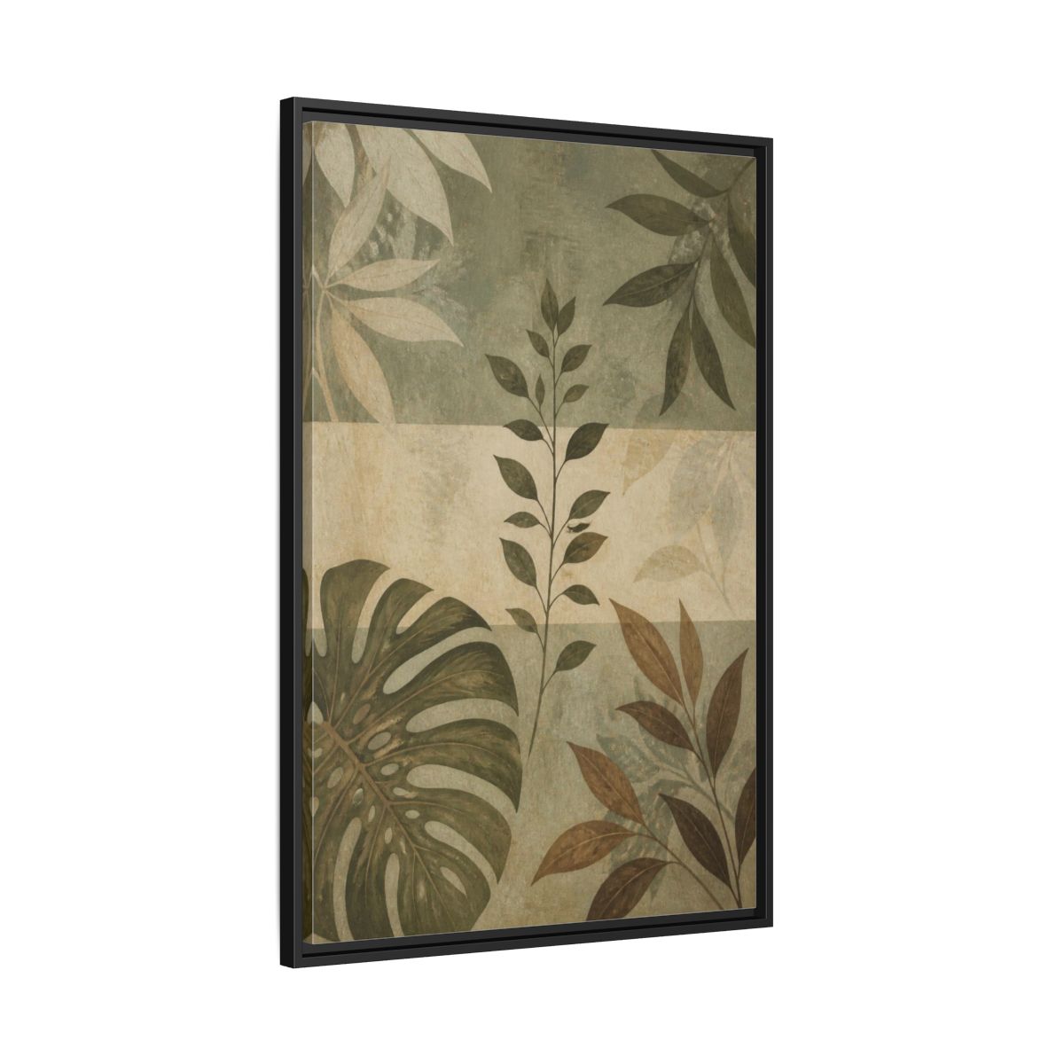 Side Mockup 13. Sage Leaf Study shown as framed canvas print