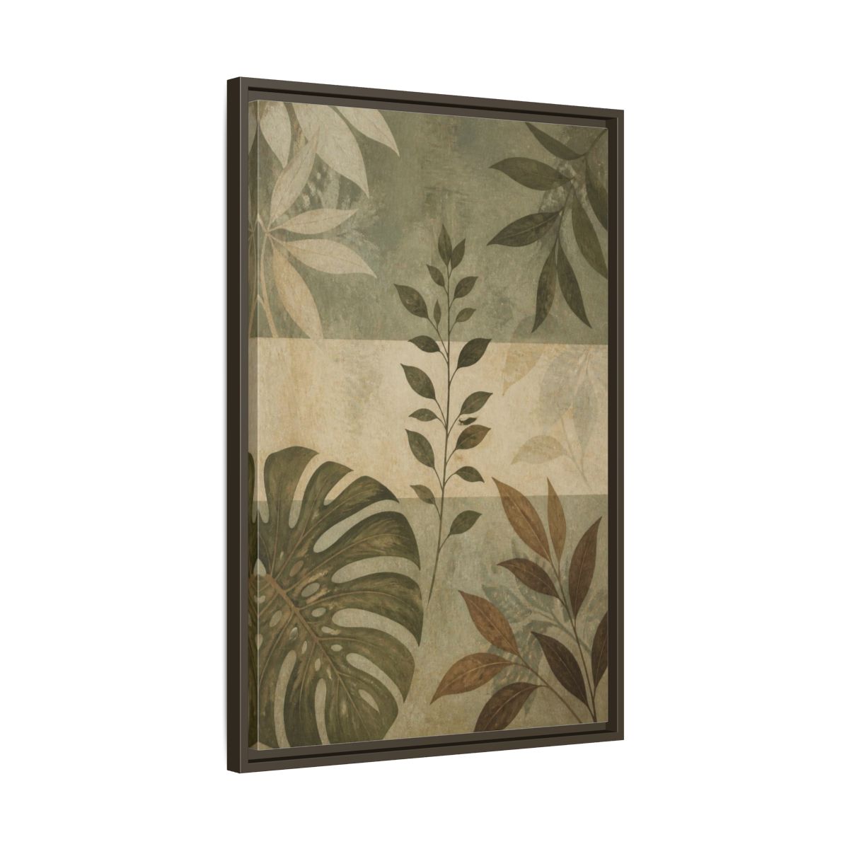 Side Mockup 11. Sage Leaf Study shown as framed canvas print