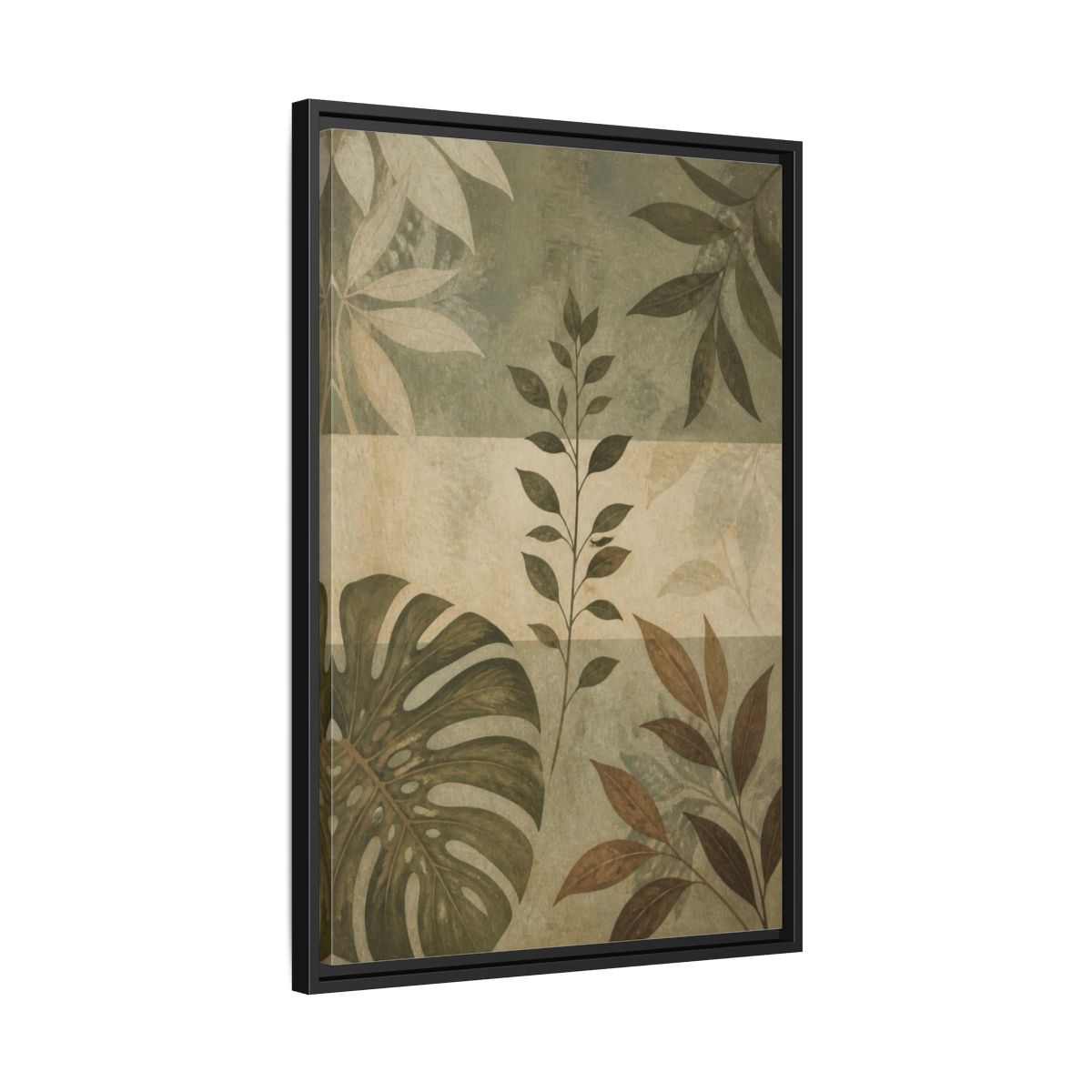 Side Mockup 14. Sage Leaf Study shown as framed canvas print