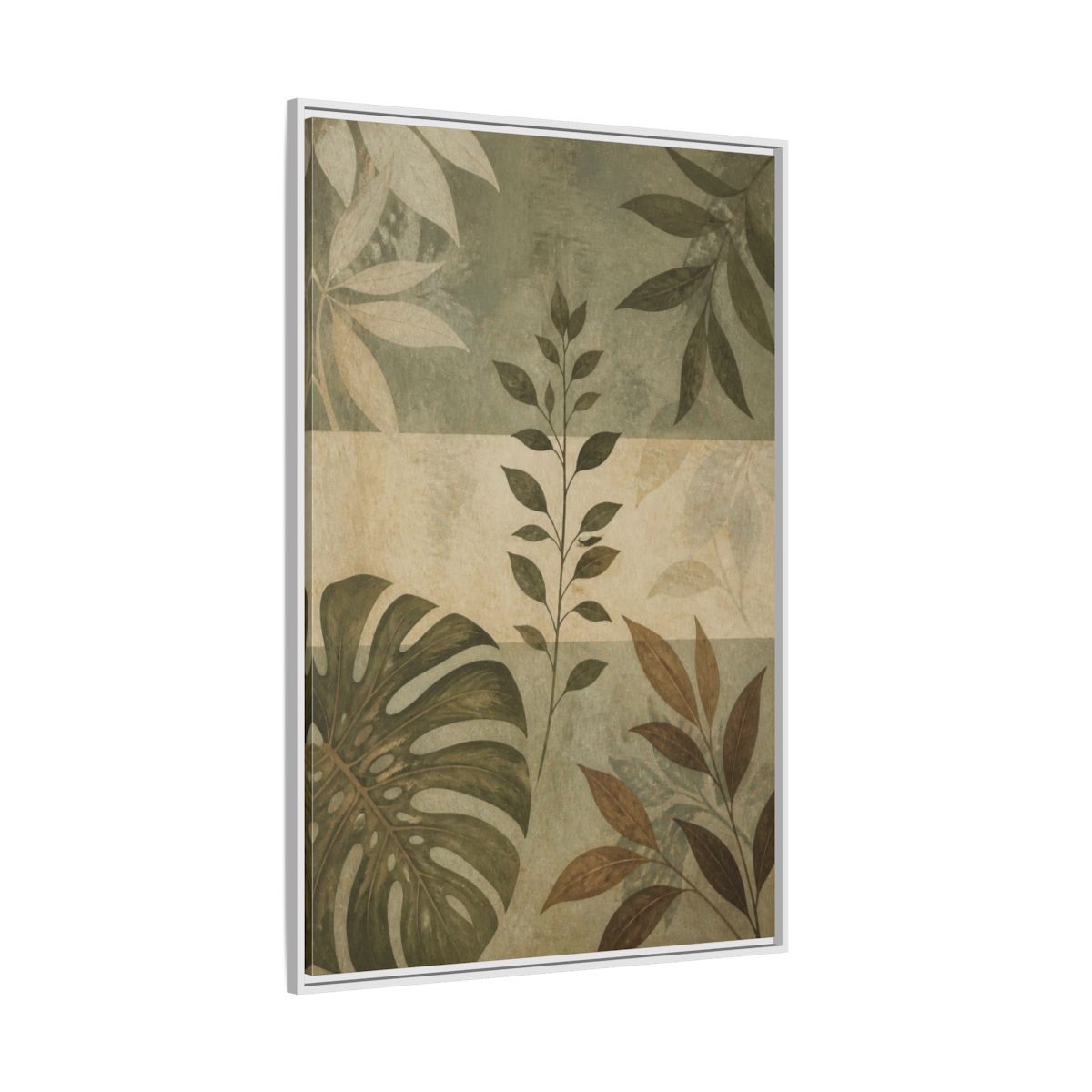 Side Mockup 7. Sage Leaf Study shown as framed canvas print