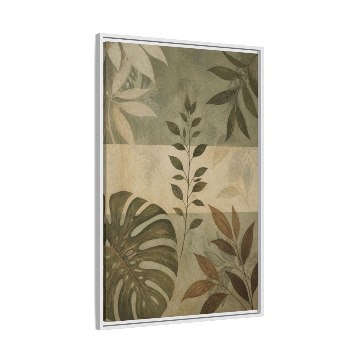 Side Mockup 9. Sage Leaf Study shown as framed canvas print