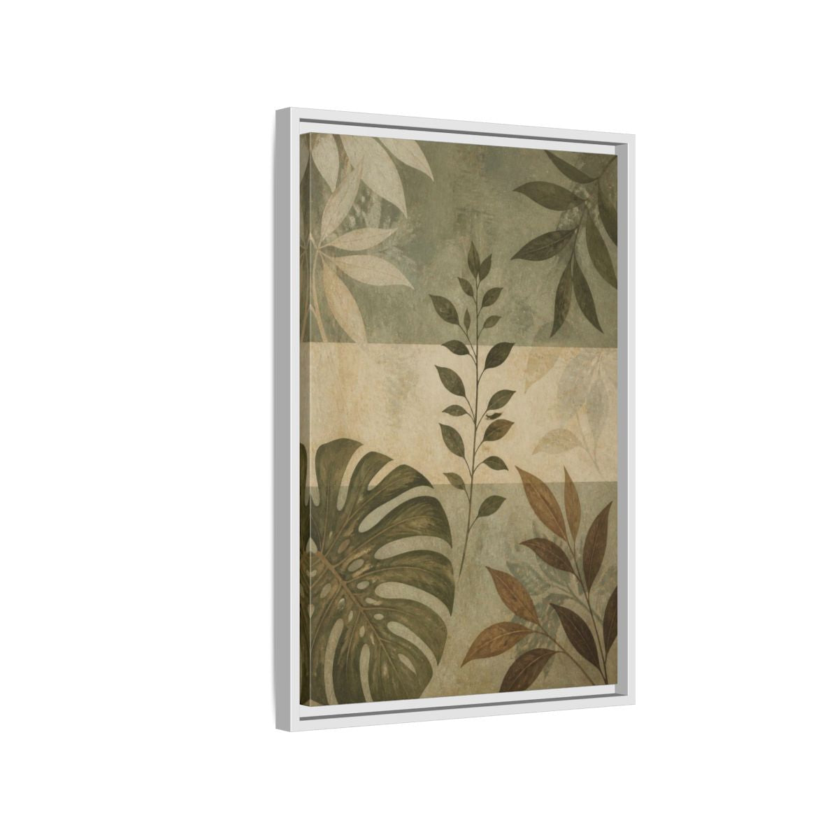 Side Mockup 1. Sage Leaf Study shown as framed canvas print