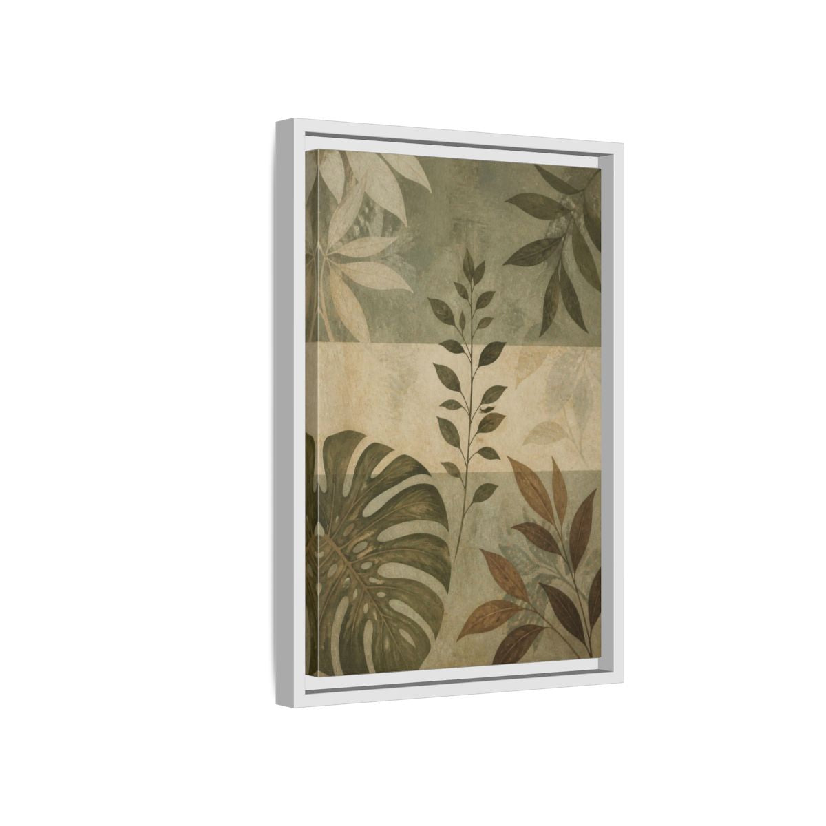 Side Mockup 4. Sage Leaf Study shown as framed canvas print