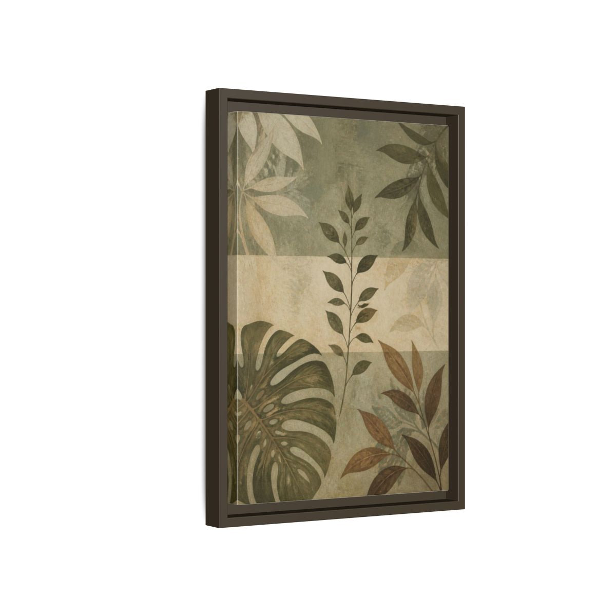 Side Mockup 5. Sage Leaf Study shown as framed canvas print