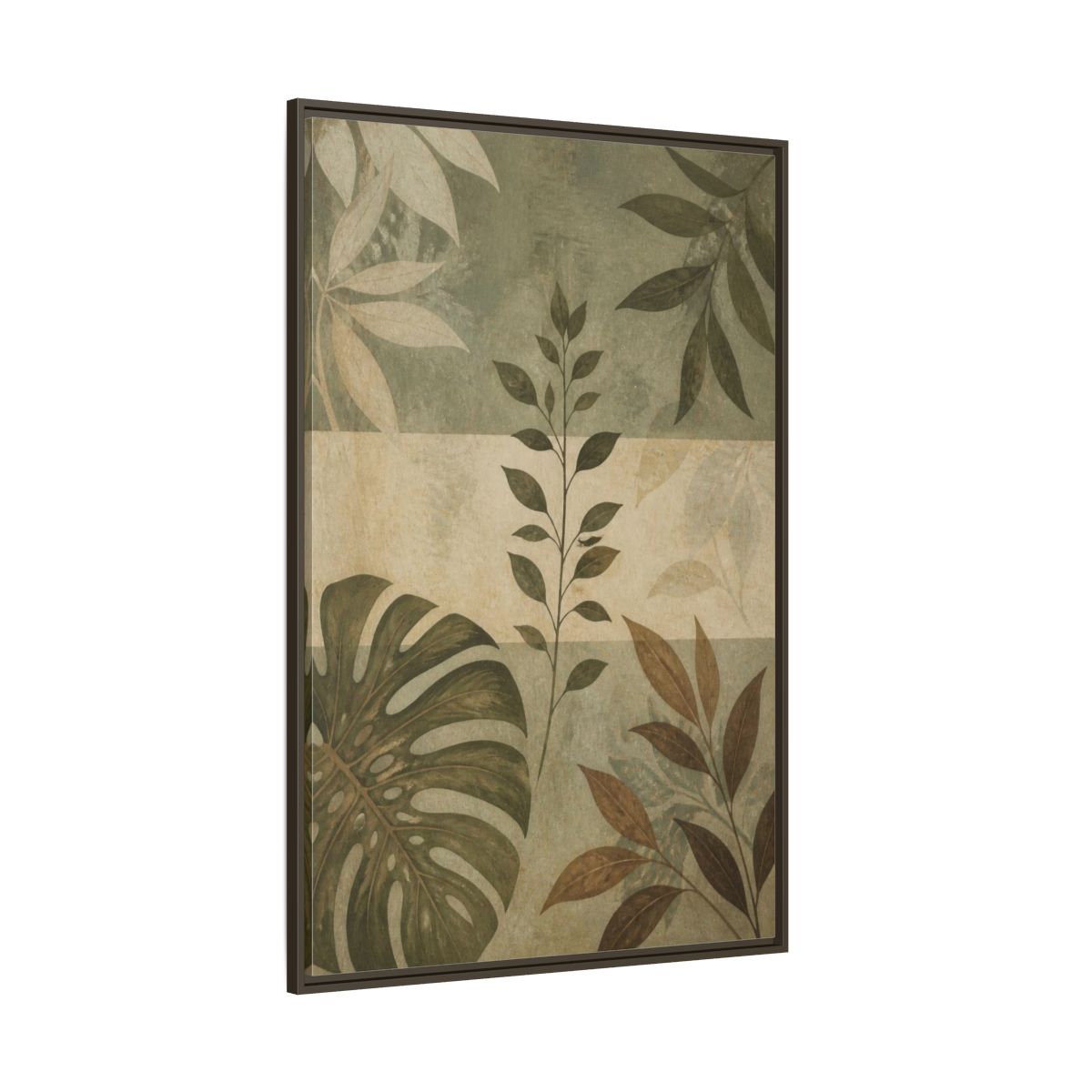 Side Mockup 8. Sage Leaf Study shown as framed canvas print