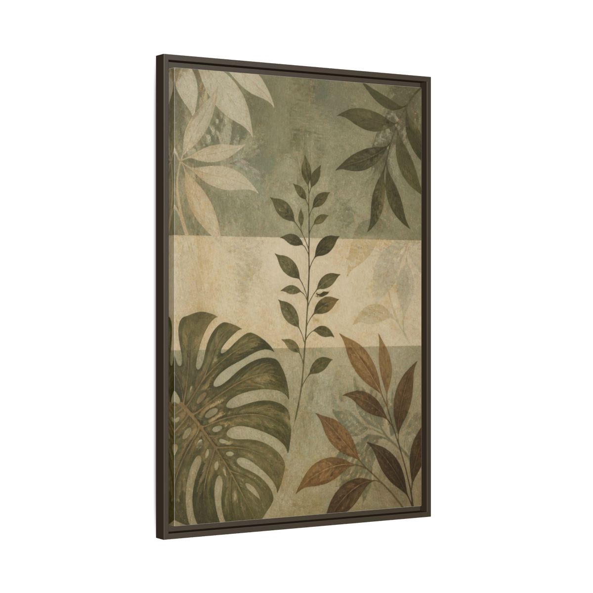 Main Mockup. Sage Leaf Study shown as framed canvas print