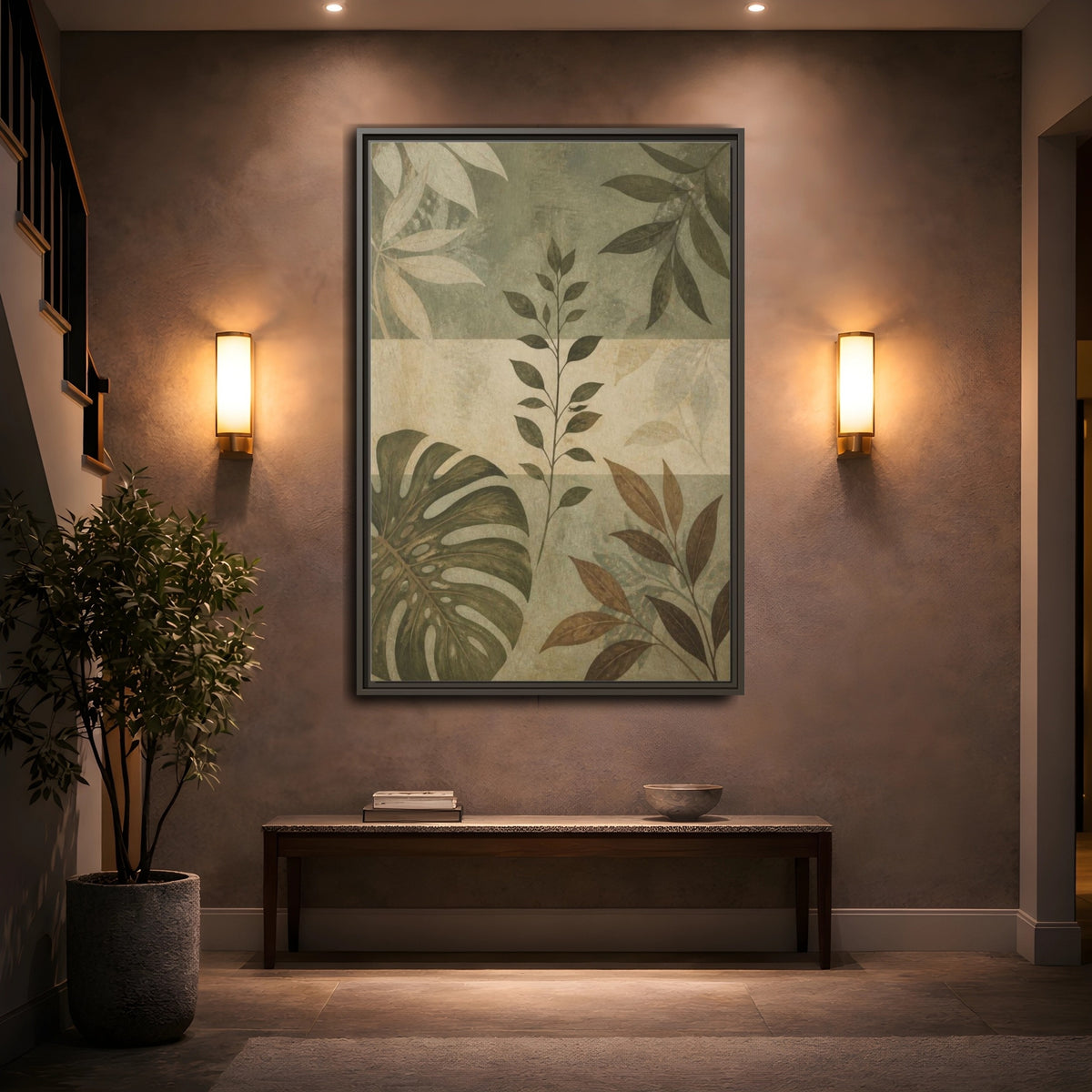 Mockup 2. Sage Leaf Study shown as framed canvas print