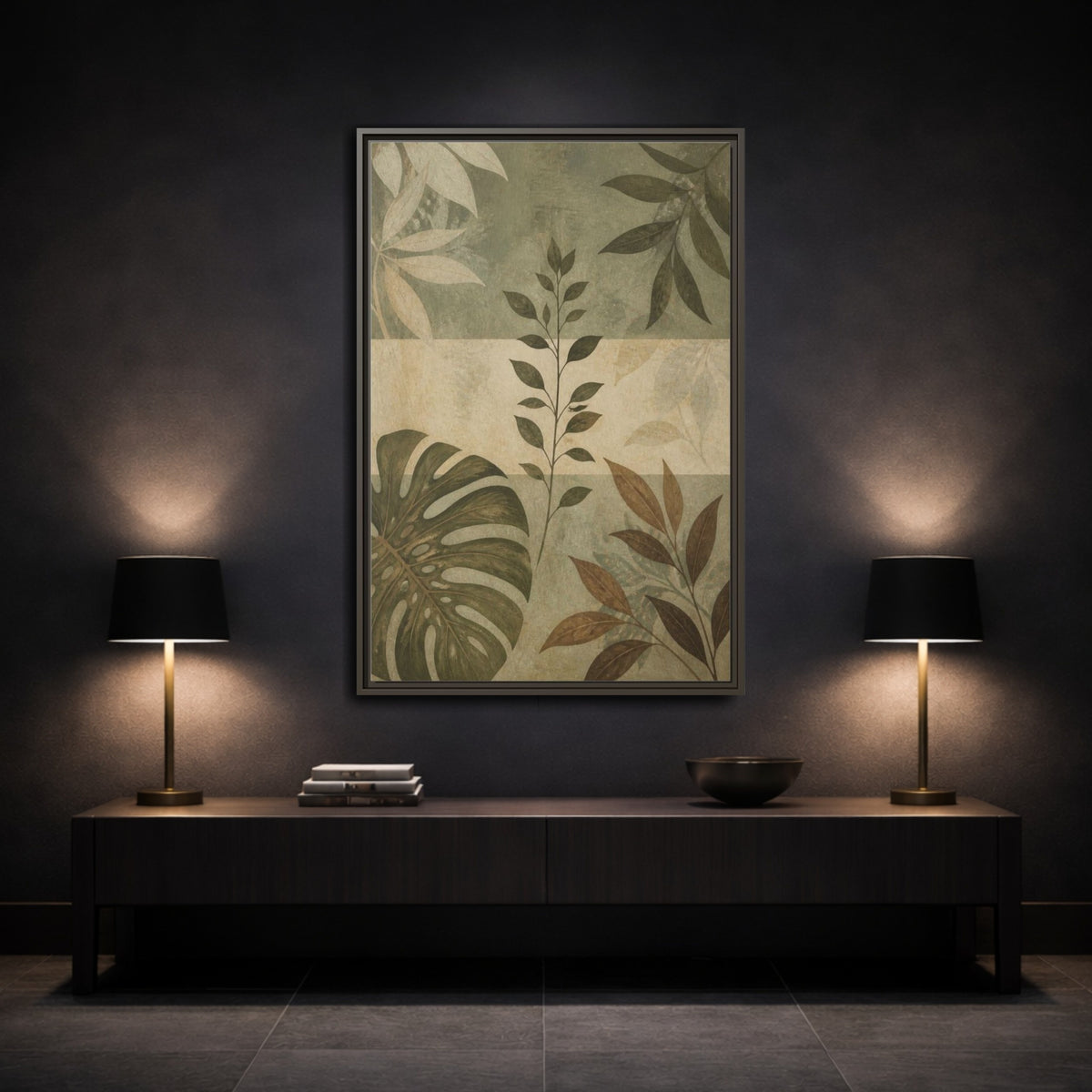 Mockup 3. Sage Leaf Study shown as framed canvas print