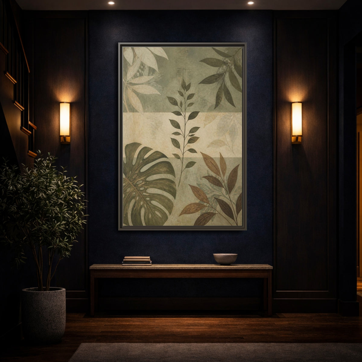 Mockup 4. Sage Leaf Study shown as framed canvas print