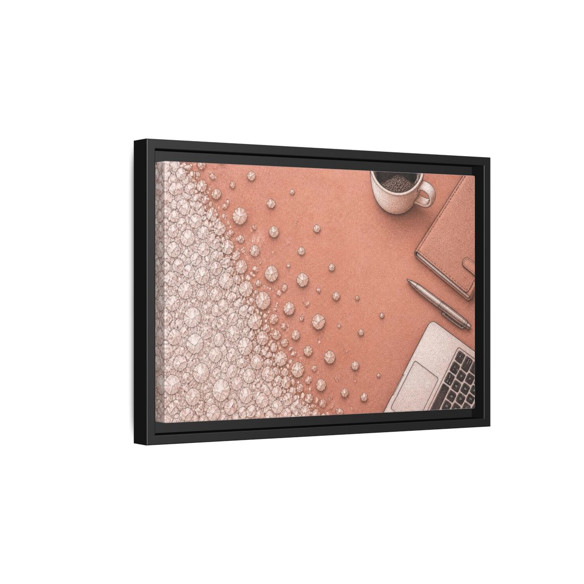 Side Mockup 6. Salt Crystal Office Desk shown as framed canvas print