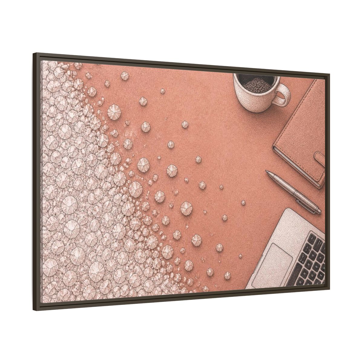 Side Mockup 8. Salt Crystal Office Desk shown as framed canvas print