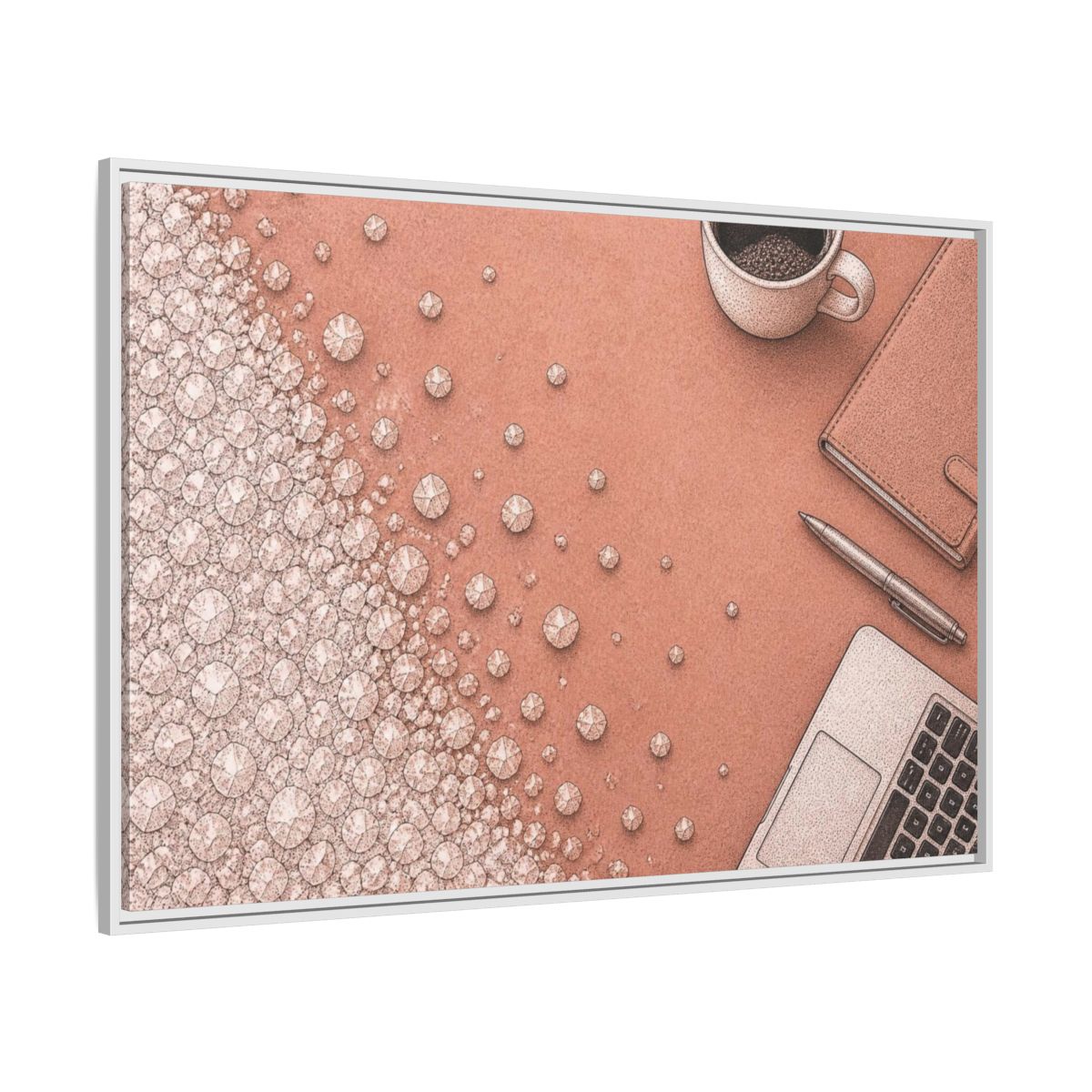 Side Mockup 7. Salt Crystal Office Desk shown as framed canvas print