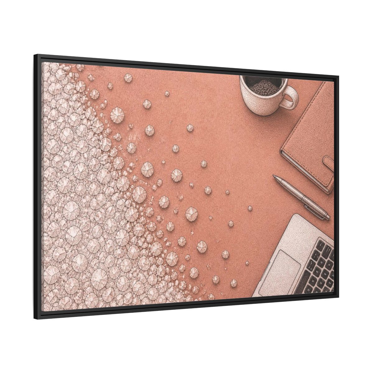 Side Mockup 12. Salt Crystal Office Desk shown as framed canvas print