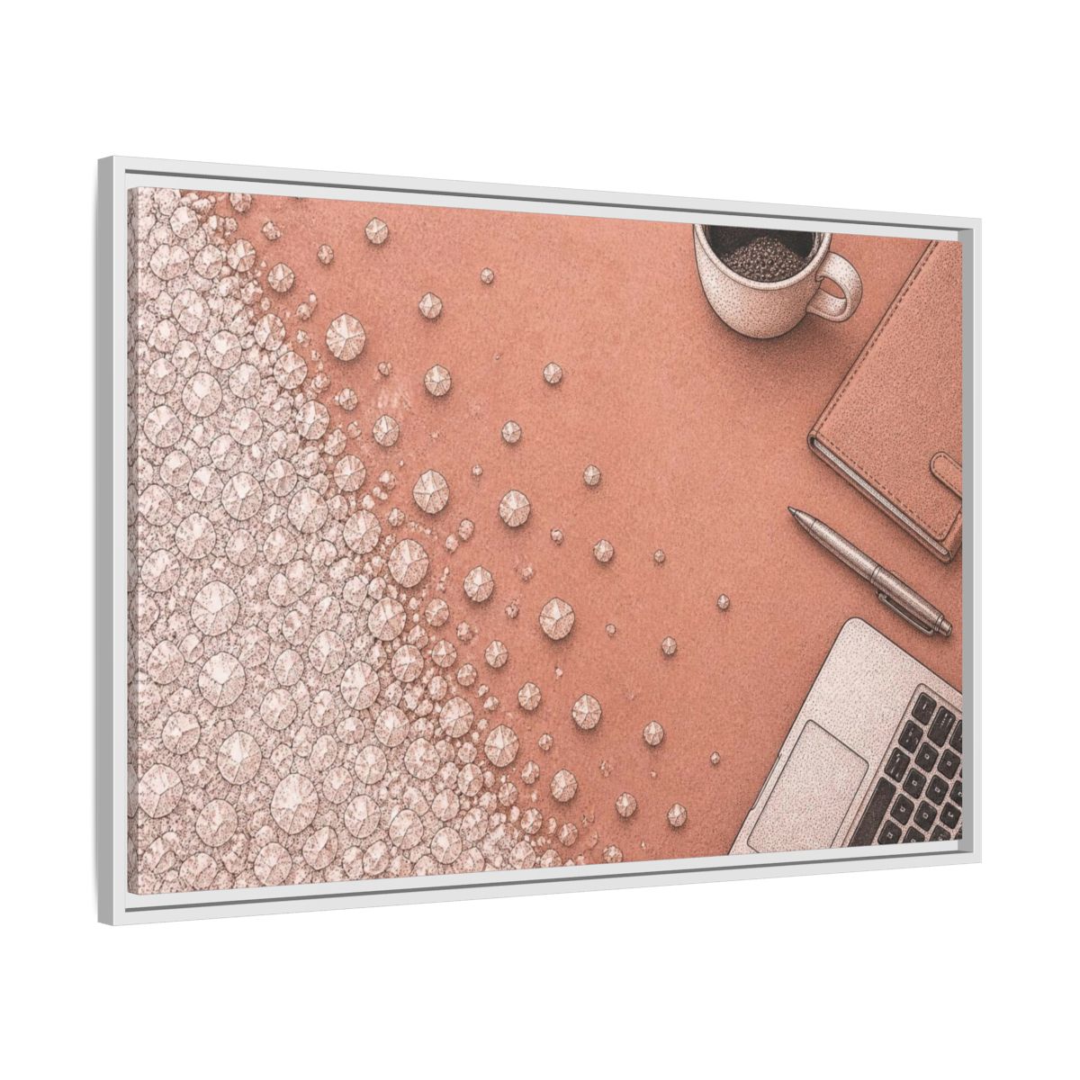 Side Mockup 9. Salt Crystal Office Desk shown as framed canvas print