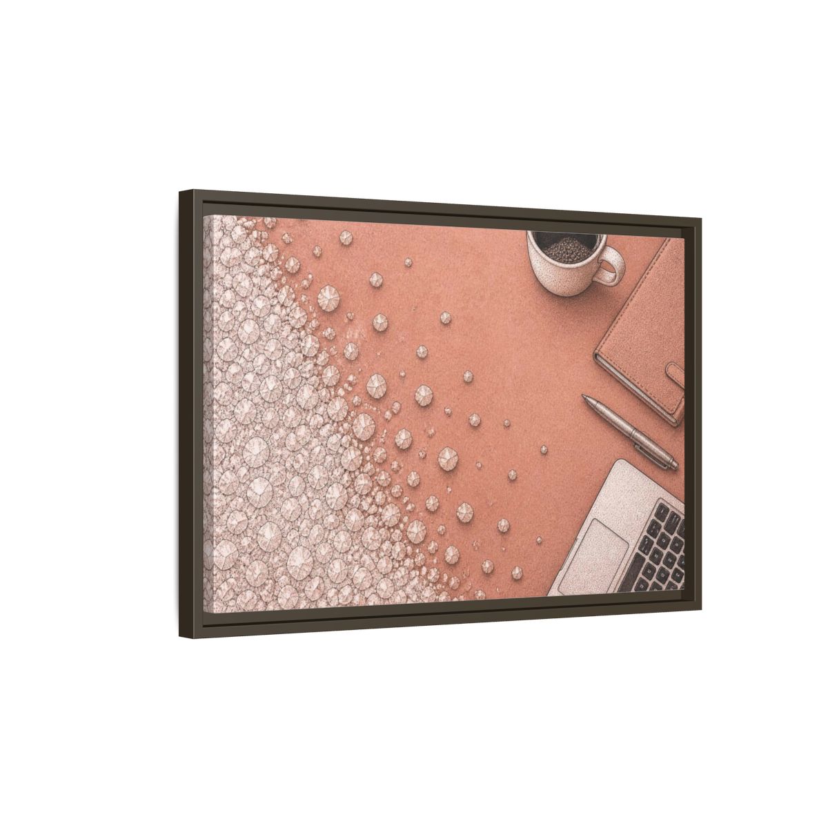 Side Mockup 2. Salt Crystal Office Desk shown as framed canvas print
