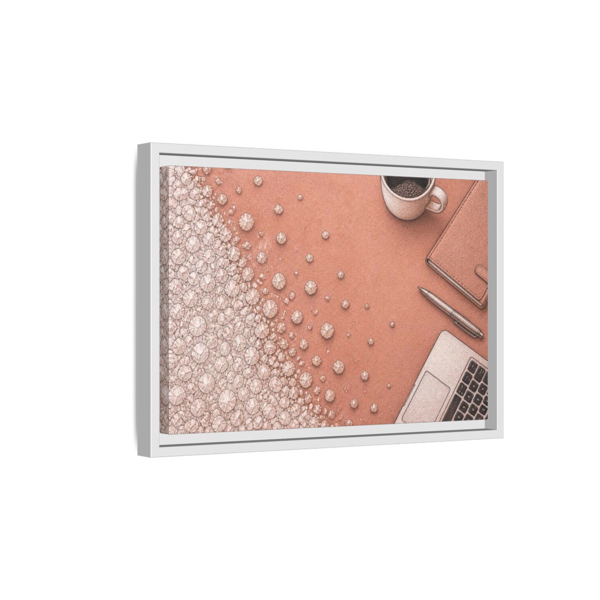 Side Mockup 4. Salt Crystal Office Desk shown as framed canvas print