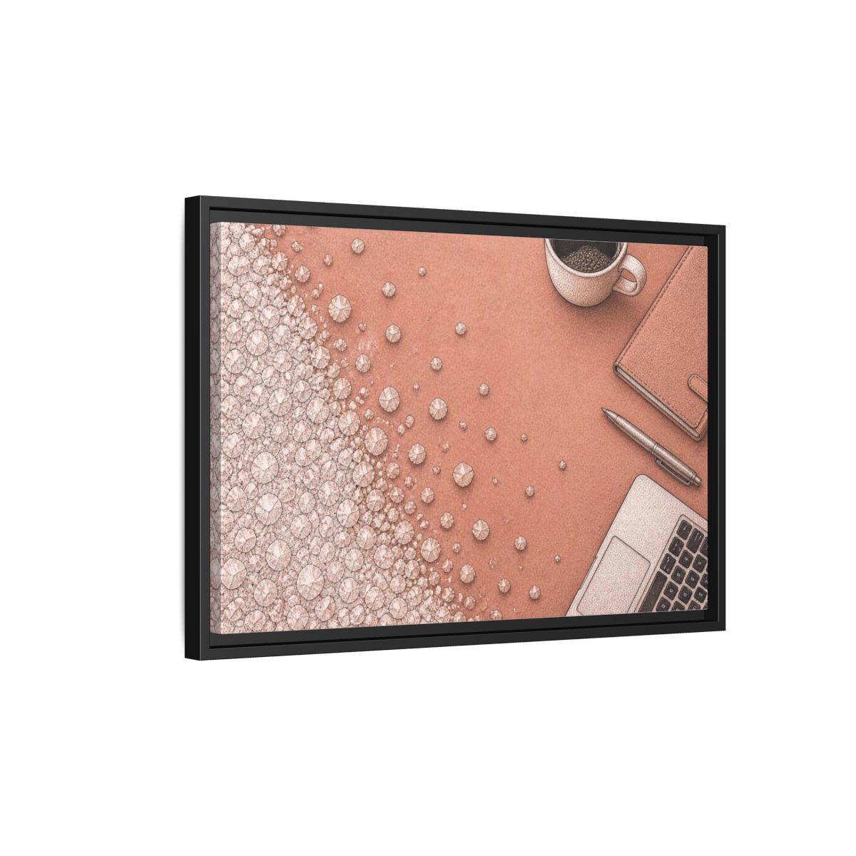 Side Mockup 3. Salt Crystal Office Desk shown as framed canvas print